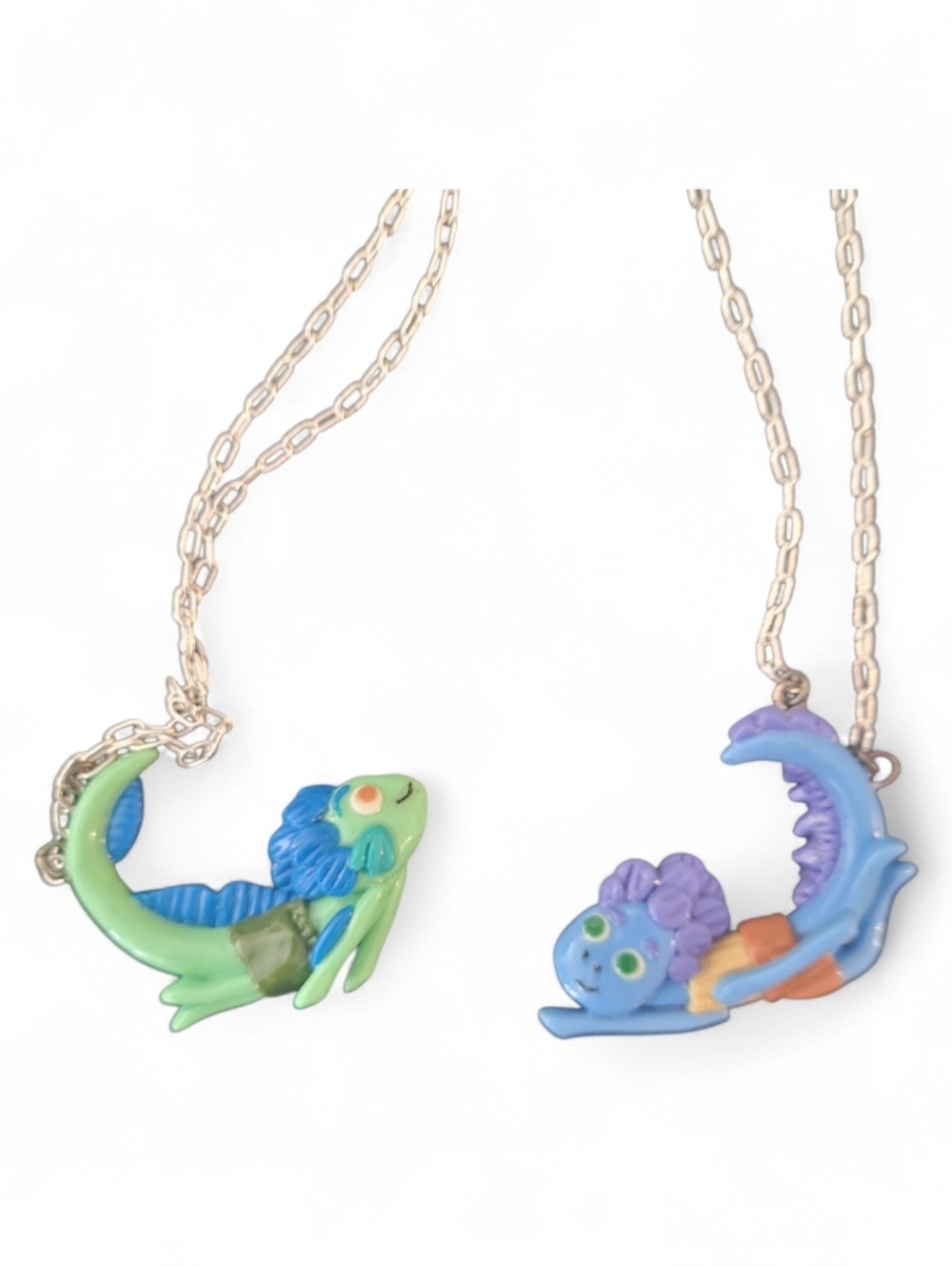 Fishy Sea Creature Pendant Necklace Set in Green & Blue
